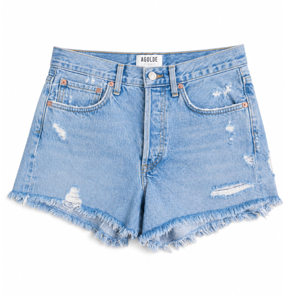 AGOLDE Los Angeles Parker Distressed Denim Shorts Size 24 Light Wash